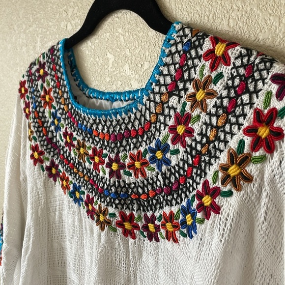 Embroidered Boho Poncho Pop-over Light Knit Top Margot S/M Oversized Boxy Beach - Picture 2 of 12